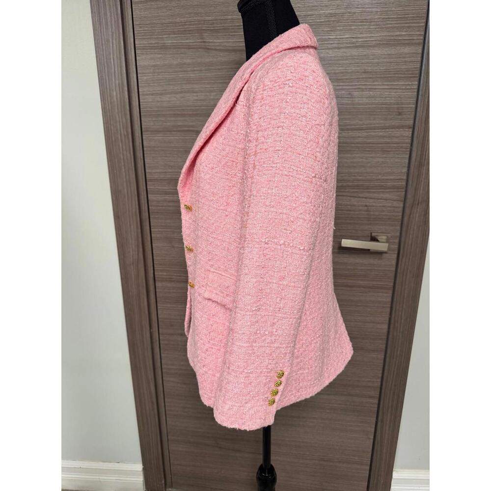 ZARA Pink Tweed Blazer Womens S Gold Button Tailored Jacket Textured Lined - Picture 5 of 9